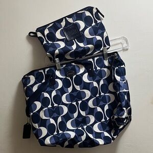 Coach Navy and White Signature Tote